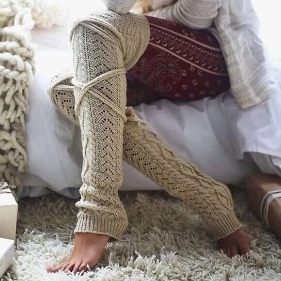 Woman's Knitted Crochet Boot Socks - Picture 1 of 3